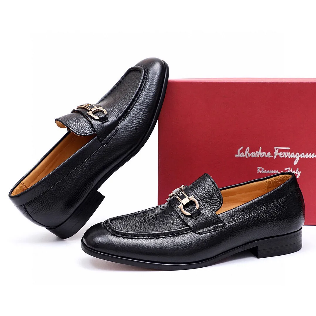 Men's Men's Shoes 💰540 💐[Ferragamo/Ferragamo] New 🐲Ferragamo* Ferragamo classic formal leather shoes! It uses imported first-layer pebbled cowhide leather upper + luxurious hardware buckle, and the inner first-layer comfortable cowhide leather lining! Original wear-resistant rubber outsole! Code number 38-44 (45🉑️customized)